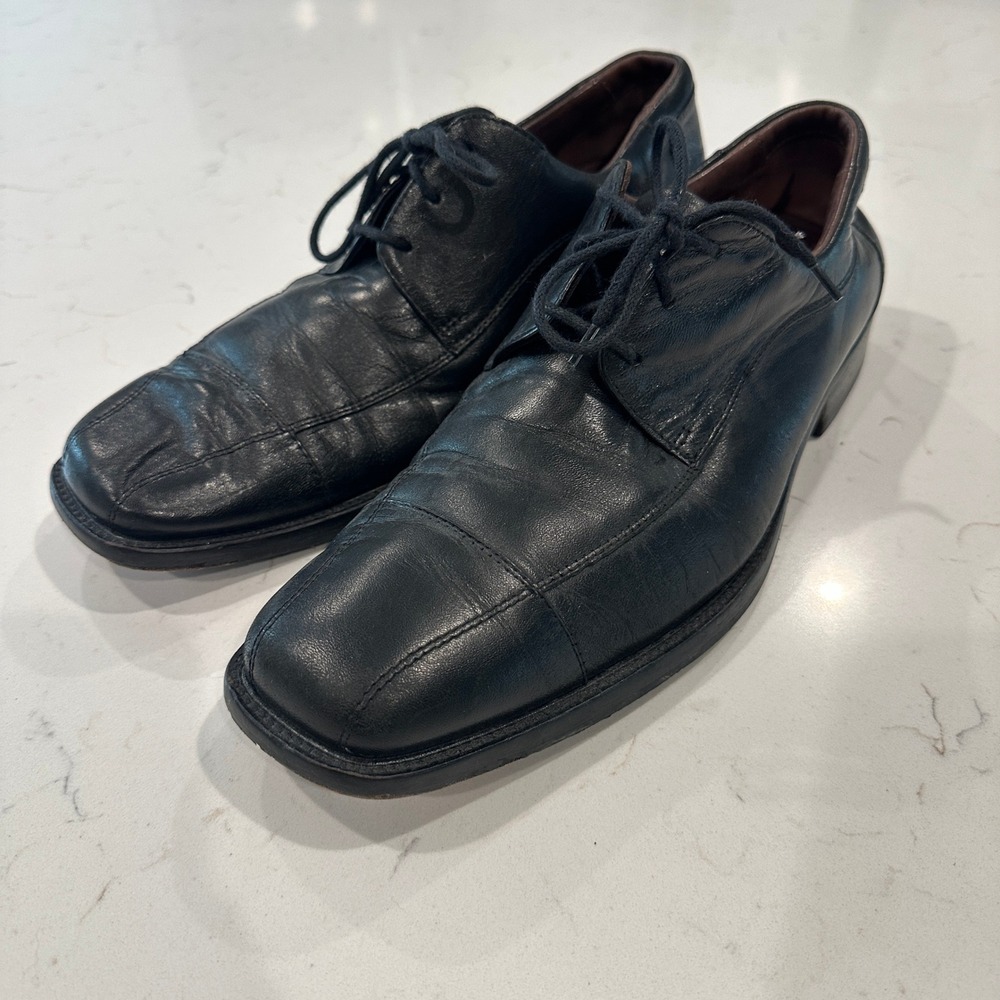 Johnston & Murphy Mens Black Sheepskin Leather Bicycle Toe Dress Shoes 9M